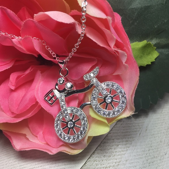 Silver Crystal Bike Pendants Necklace - Picture 7 of 7